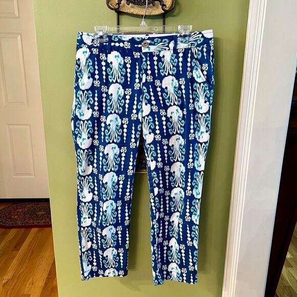 Lilly Pulitzer Cocoanut Walk Crop Pant Size 6 Indigo Get in Line Jellyfish - Picture 4 of 7